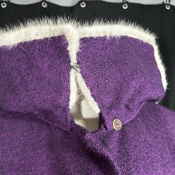 Vintage Shagmoor Womens Purple Tweed Wool  Silver Fox Pockets Button  Overcoat - Picture 10 of 10